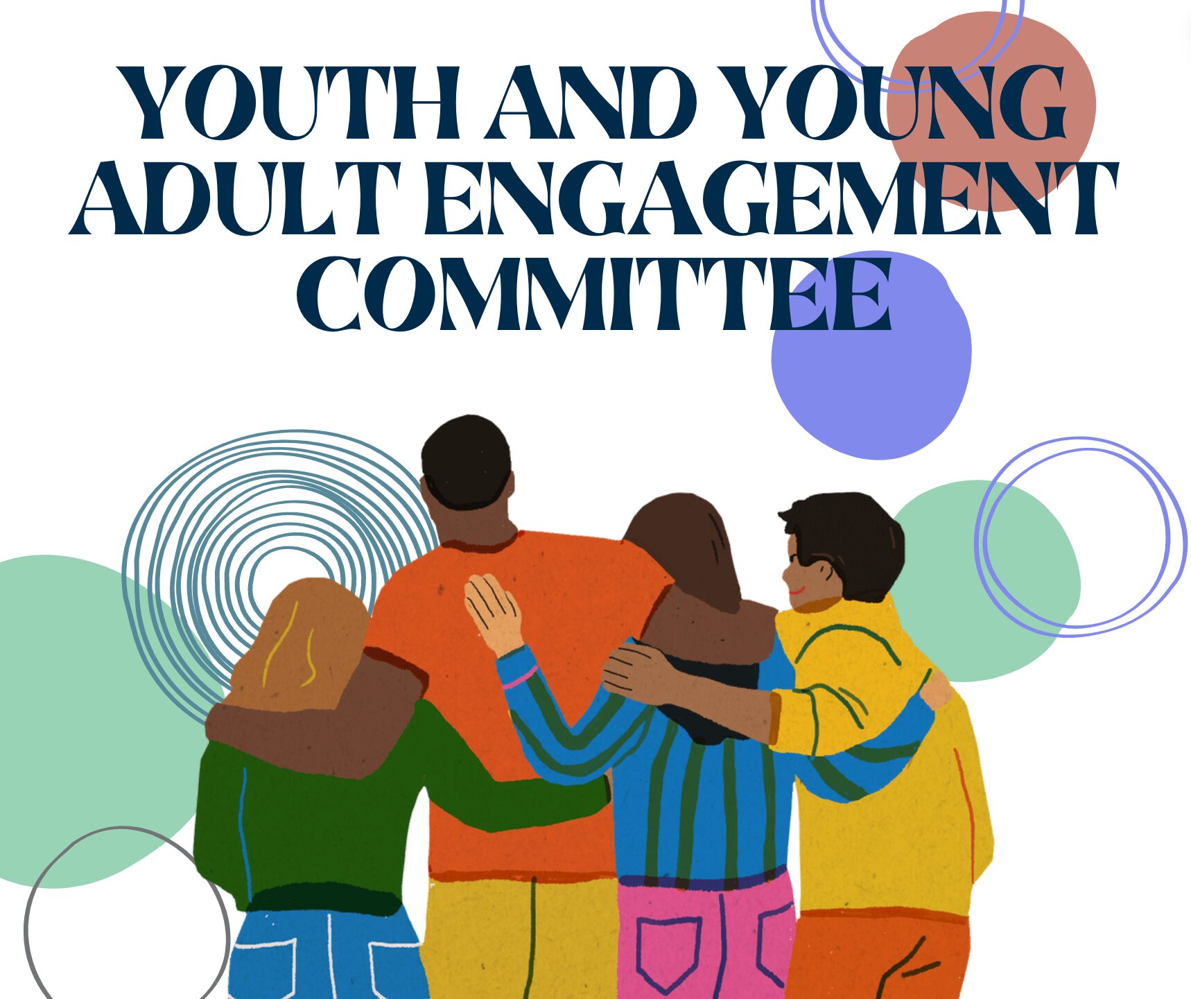 Illustration for Youth and Young Adult Committee of a group of young people standing together.